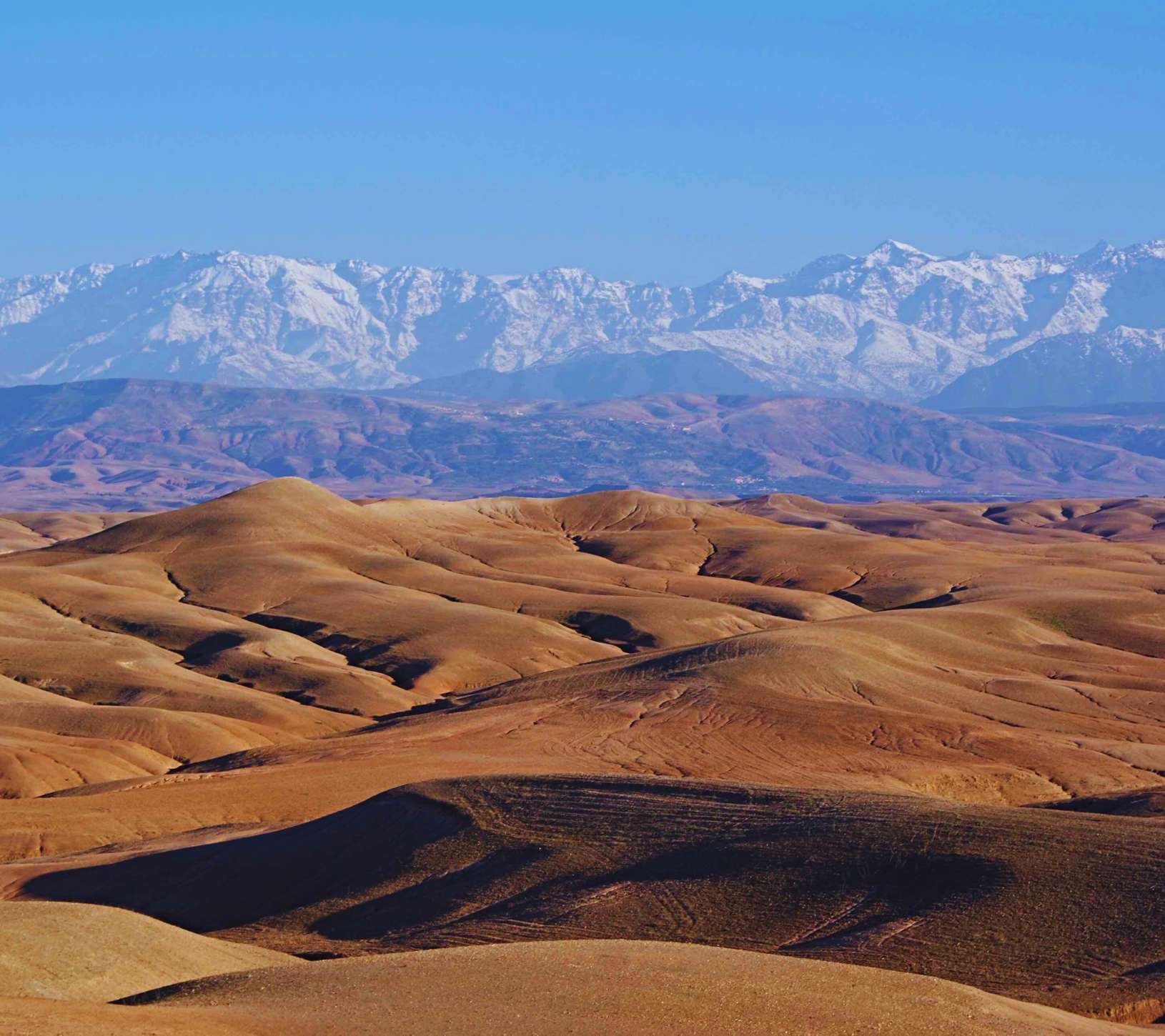 Trail Desert Agafay avec les montagnes de l’Atlas